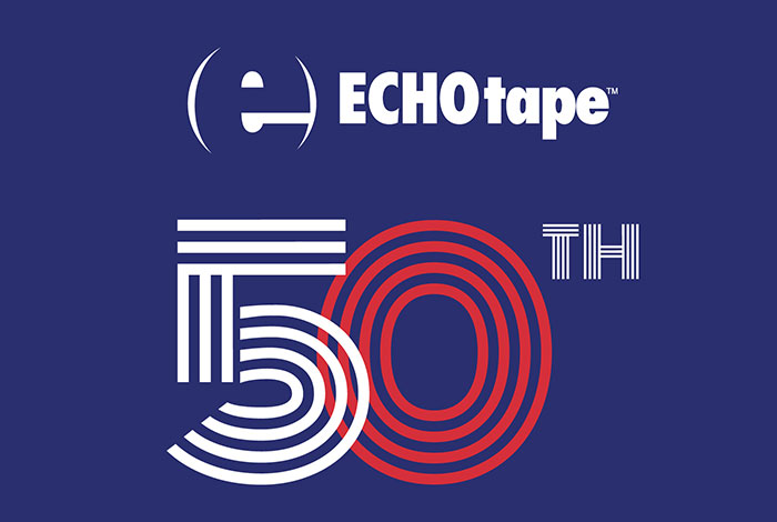 50 Years of ECHotape | echotape logo with 50 number on blue background